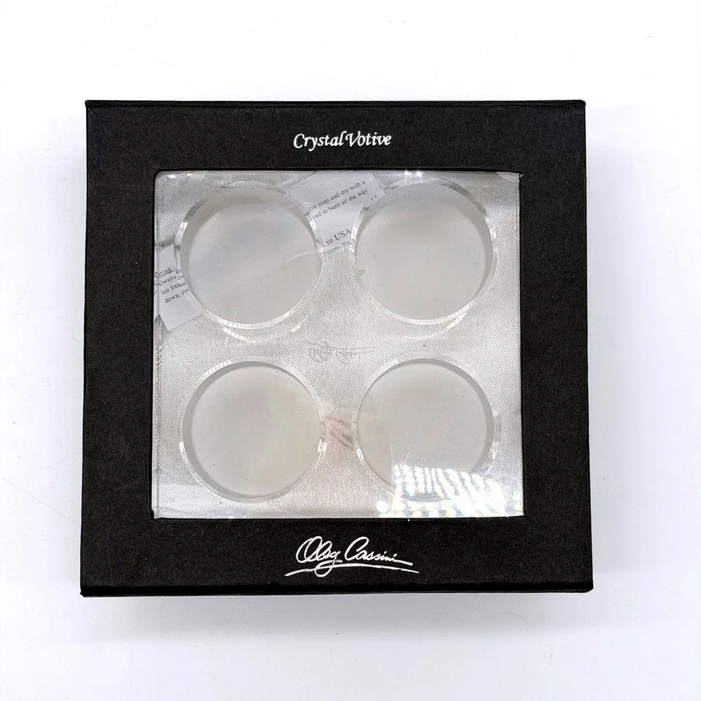 Oleg Cassini Crystal Votive‎ Candle Holder Set of 4 Clear w Frosted Wells Box